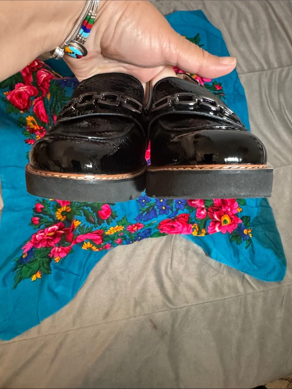 Naturalizer Black Patent Leather platform Loafers with Buckle Detail womens 9.5W
